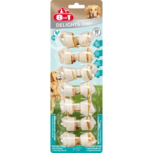Dental Delights XS. Косточки для чистки зубов с мясом XS (7см), 7 шт. 8in1 (8в1)